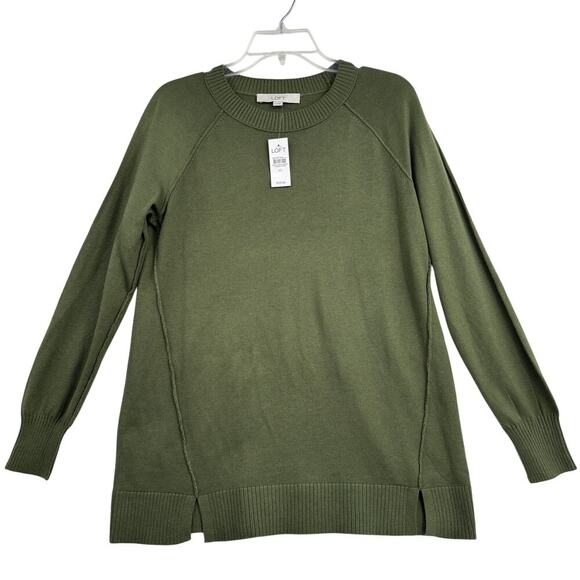 Loft Sweater Womens Size XS Olive Green Crew Neck Pullover Fine Knit Long Sleeve - Picture 1 of 10